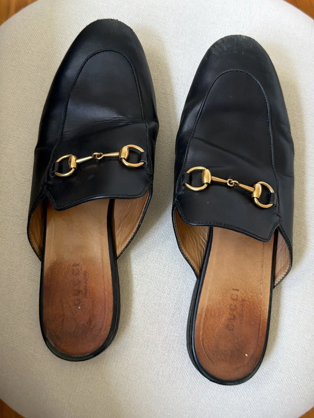 Black Leather Slip-On Horsebit Mules